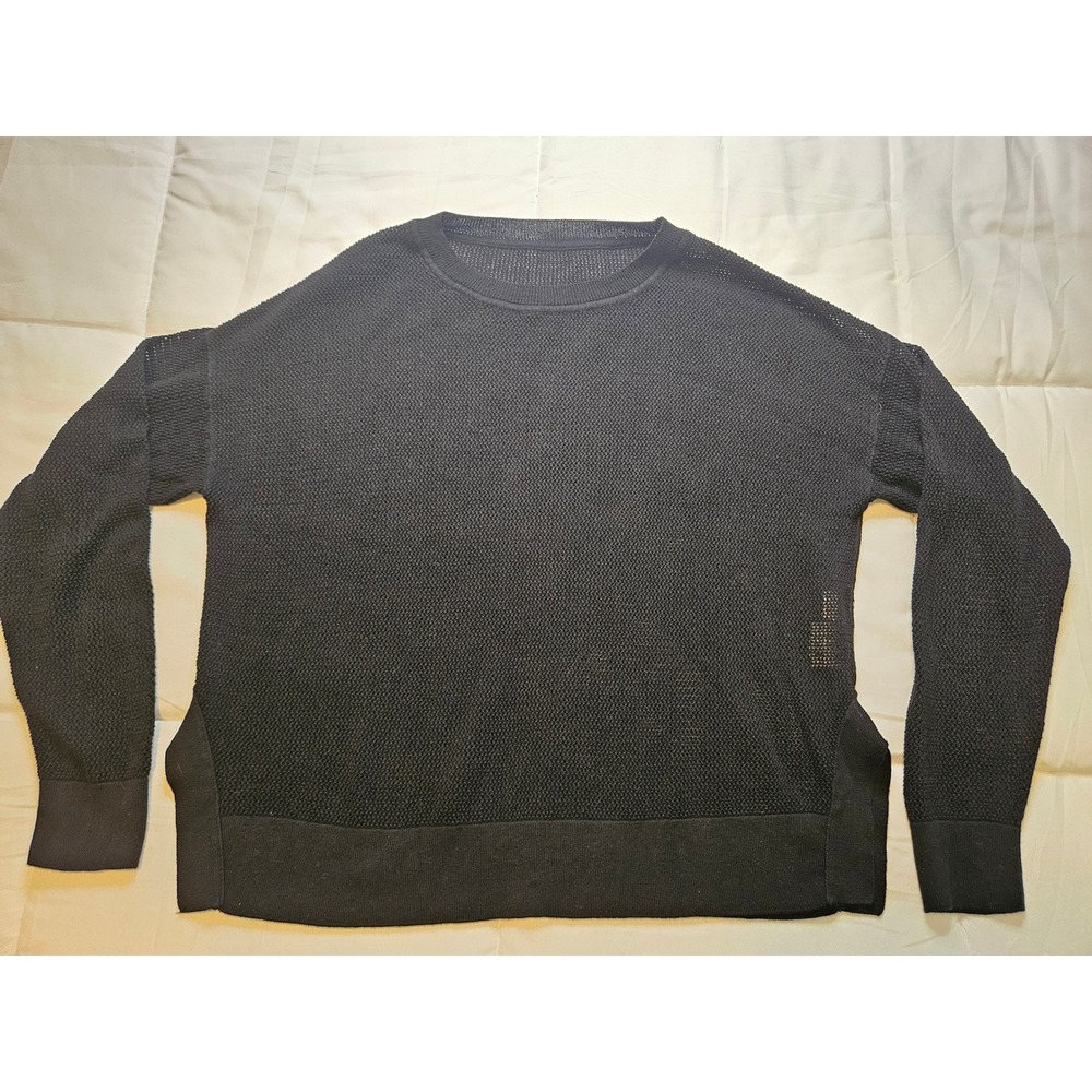 Planet by Lauren G Black Mesh Knit Cotton Modal Sweater